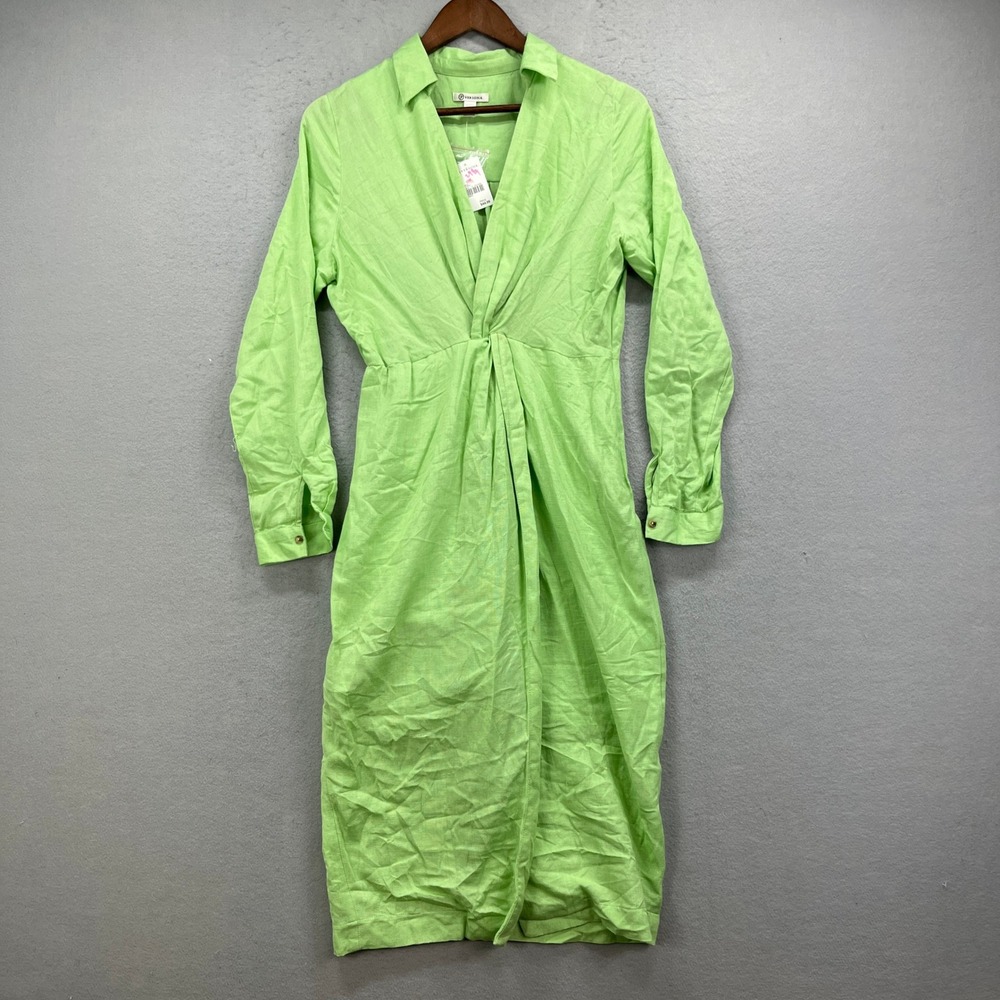 Versona Midi Dress Womens 4 Nile Green Twist Front Linen Blend Casual Spring